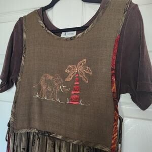 Vintage 90s Y2K Boho Rayon Maxi Dress Size M Safari Bold Pattern